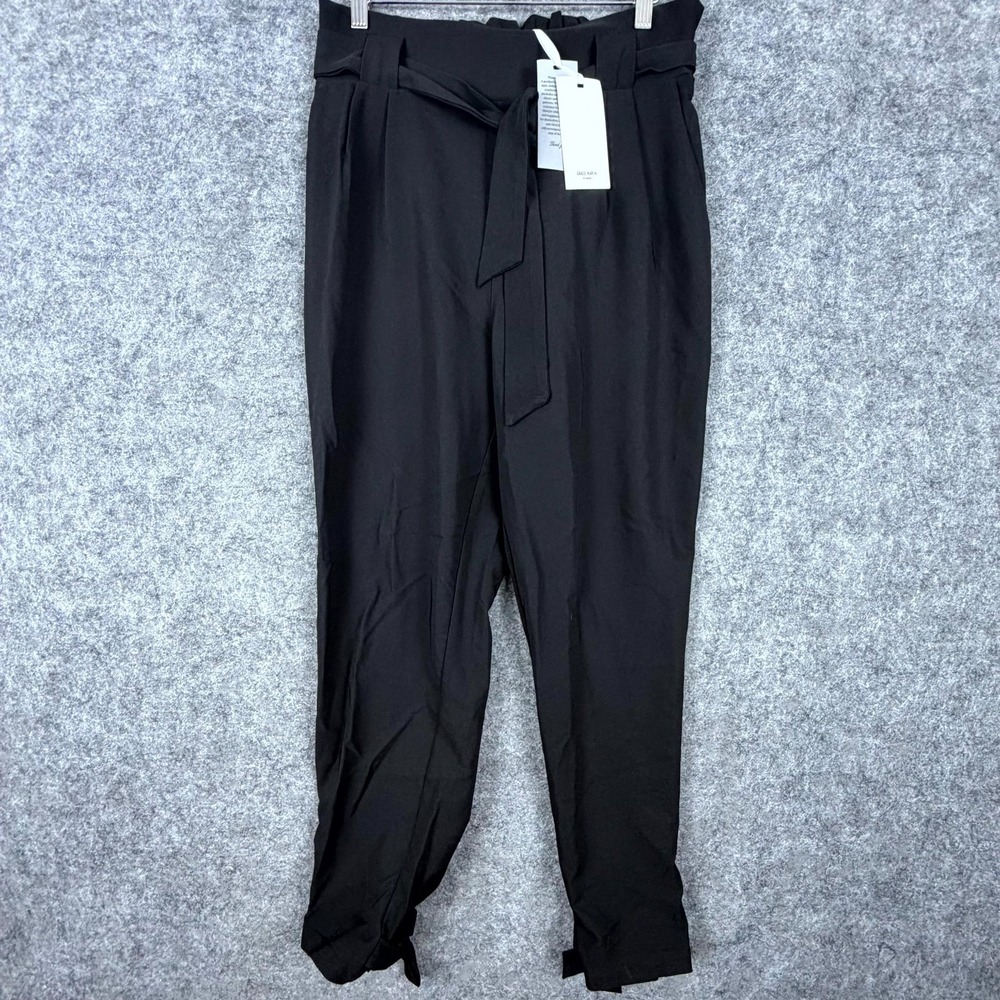 Grace Karin Tie Ankle Pants Womens Large Black Paper Bag Waist Stretch Tapered